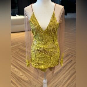 For Love And Lemons Yellow Lace Mini Dress